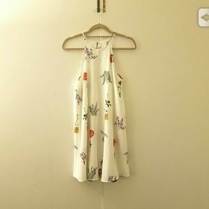 F21 White floral halter high neck trapeze dress